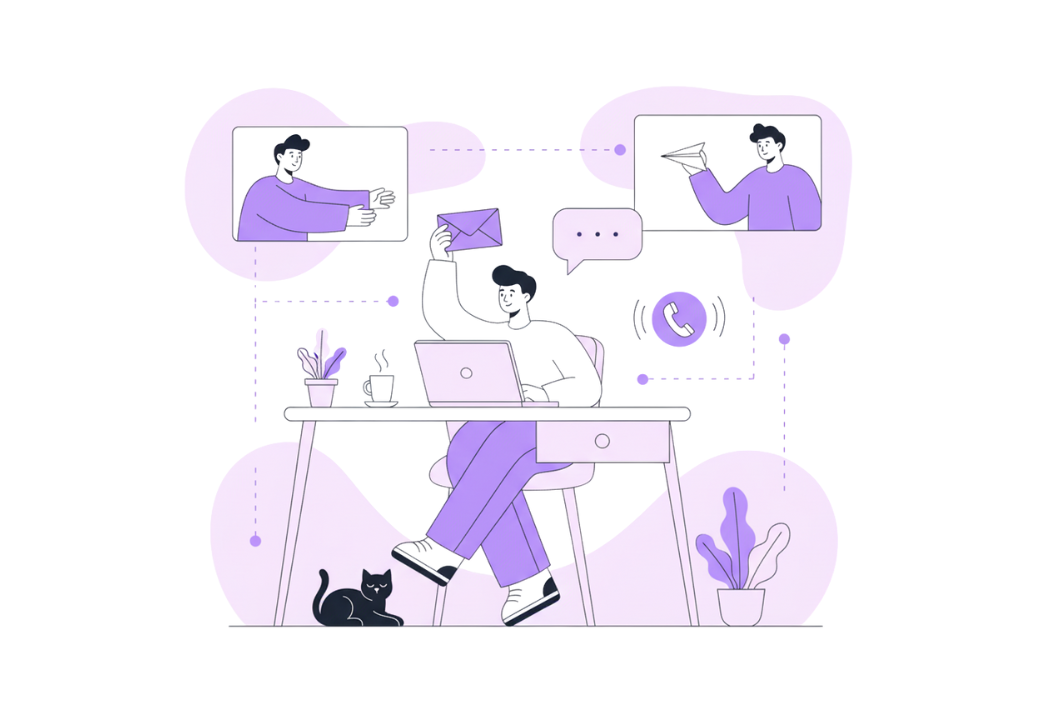 Two freelancers exchanging letters illustration